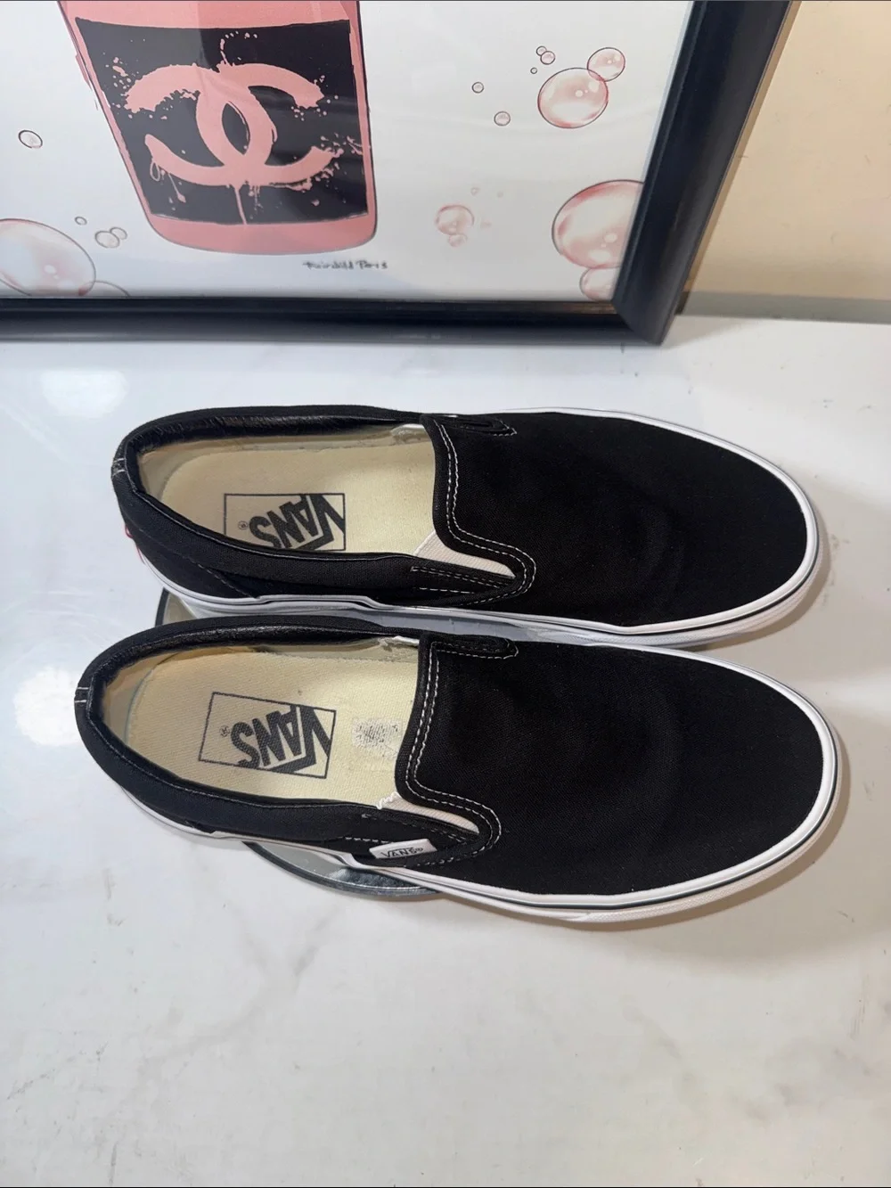 Vans Classic Unisex Black & White Slip-On Sneakers - Size 7 Men’s/ 8.5 Women’s